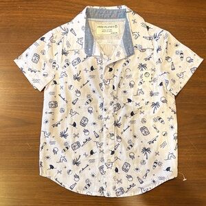Free Planet White Shirt with Blue Nautical Print